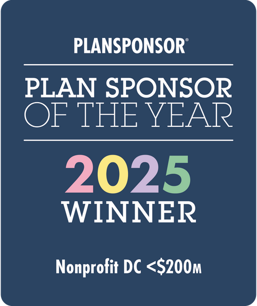 Logo: 2025 PLANSPONSOR Plan Sponsor Of Year_ Nonprofit DC<$200MM Winner