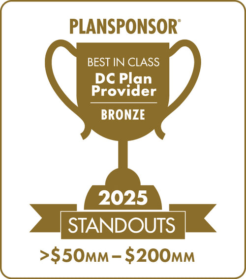 Logo: 2025 PLANSPONSOR Best in Class DC Plan Provider Standouts _ Bronze: Plan Assets >$50MM-200MM, Desk Plaque