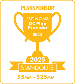 Logo: 2025 PLANSPONSOR Best in Class DC Plan Provider Standouts _ Gold: Plan Assets $5MM-$25MM