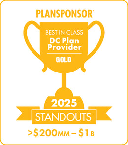 Logo: 2025 PLANSPONSOR Best in Class DC Plan Provider Standouts _Gold: Plan Assets >$200MM-$1B