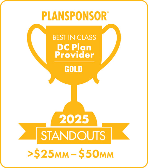 Logo: 2025 PLANSPONSOR Best in Class DC Plan Provider Standouts _ Gold: Plan Assets >$25MM-$50MM