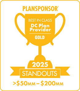 Logo: 2025 PLANSPONSOR Best in Class DC Plan Provider Standouts_ Gold: Plan Assets >$50MM-$200MM