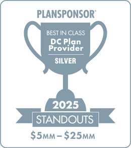 Logo: 2025 PLANSPONSOR Best in Class DC Plan Provider Standouts _ Silver: Plan Assets $5MM-$25MM, Desk Plaque