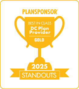 Logo: 2025 PLANSPONSOR Best in Class DC Plan Provider Standouts_ Gold Generic