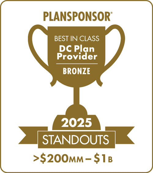 Logo: 2025 PLANSPONSOR Best in Class DC Plan Provider Standouts _ Bronze: Plan Assets >$200MM-$1B, Desk Plaque