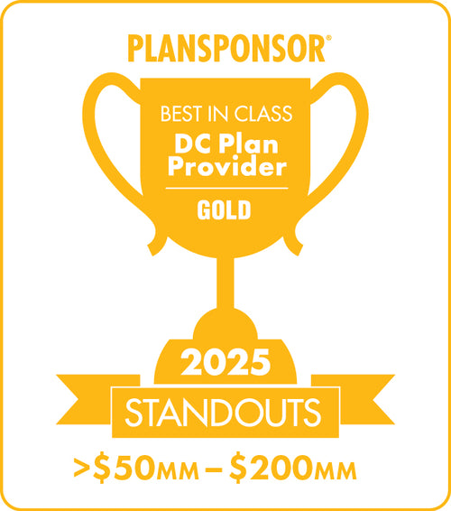 Logo: 2025 PLANSPONSOR Best in Class DC Plan Provider Standouts_ Gold: Plan Assets >$50MM-$200MM