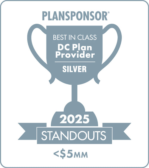 Logo: 2025 PLANSPONSOR Best in Class DC Plan Provider Standouts_ Silver: Plan Assets <$5MM, Desk Plaque