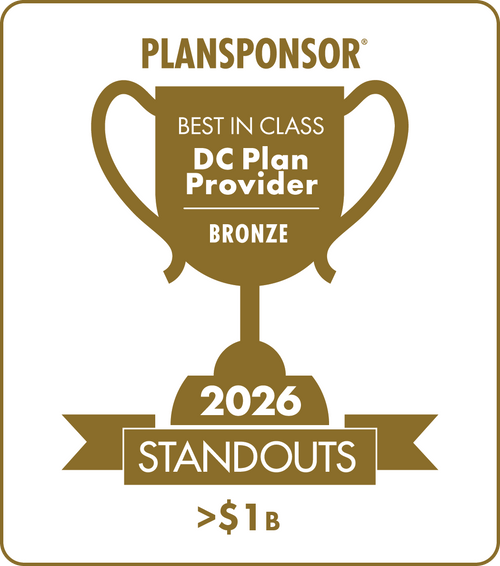 Logo: 2026 PLANSPONSOR Best in Class DC Plan Provider Standouts - Bronze: Plan Assets >$1B Desk Plaque