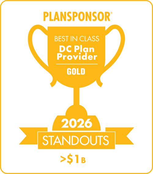 Logo: 2026 PLANSPONSOR Best in Class DC Plan Provider Standout - Gold: Plan Assets >$1B Desk Plaque