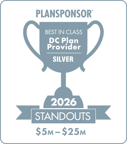 Logo: 2026 PLANSPONSOR Best in Class DC Plan Provider Standouts - Silver: Plan Assets $5M-$25M Desk Plaque