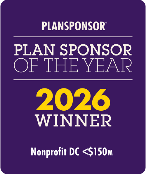 Logo: 2026 PLANSPONSOR  Plan Sponsor Of Year - Nonprofit DC<$150M Desk Plaque