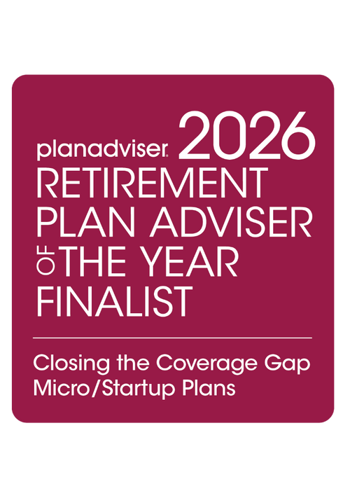 Logo: 2026 PLANADVISER Retirement Plan Adviser of the Year - Closing the Coverage Gap - Micro/Startup Plans Desk Plaque